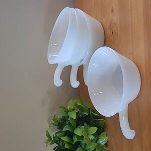 ANCHOR HOCKING Vintage Set of 4 White Milk Glass Individual Size Handled Bowls